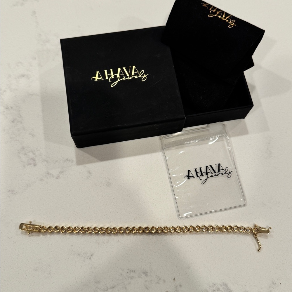NEW Ahava Jewels Hexagon CZ & Gold Plated Tennis Bracelet - Picture 13 of 15